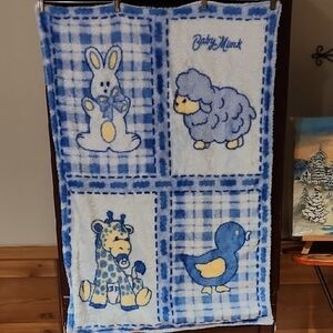 VINTAGE BABY Blue Animal Print Blanket MINKY SO SOFT